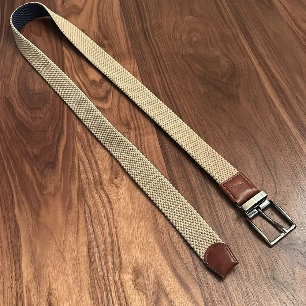 NEW Tommy Bahama Two Sided Brown and Tan Woven Belt with Leather Trim - L/XL